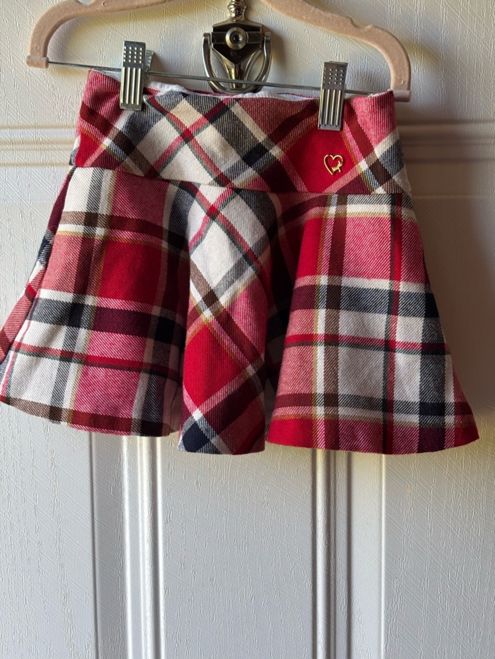 Mayoral Red Plaid Circle Skirt with Heart Accent
